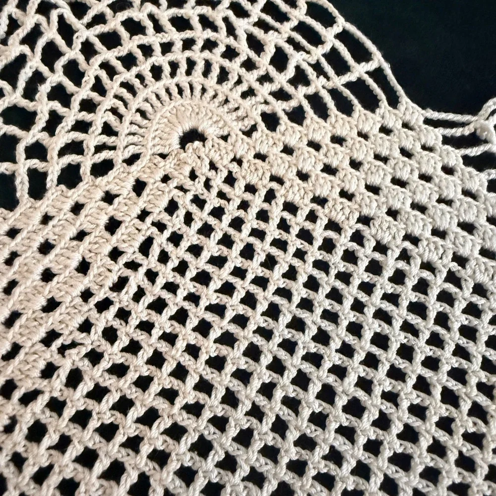 Vintage Handmade Crochet Doily Cream Off‎ White Scalloped Edge Rectangle 17x12
